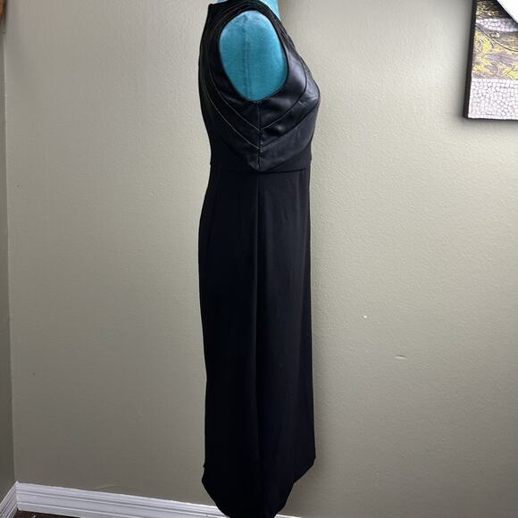 Express Women S Black Midi Dress With Faux Leather Top Accent Retro - Picture 5 of 13